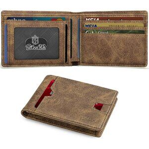 Men's Crazy Brown Premium Vegan Leather Wallet Slim Blocking Credit Card Design